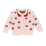 Dragon Honor ベビー セーター ニット 女の子 カーディガン スイート 前開き 可愛い いちご柄 柔らかい 綿 1~5歳 (110（4歳）)