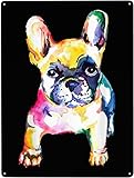 ブリキ看板 メタルプレート フレンチブルドッグ 犬柄 おしゃれ アメリカン 雑貨 ナンバープレート ヴィンテージ風 ライセンスプレート アンティーク レトロ インテリア 飾る 30*40cm