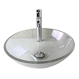 Homelava 現代　手洗い器　蛇口付き　洗面ボウル　洗面器　バスルーム　洗面台　洗面用　強化ガラス製　円形　排水金具付　透明色
