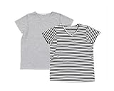 半袖Vネック　授乳Tシャツ　2枚組（グレー×ボーダー）