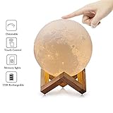 Homdox Moon LEDランプ3d印刷タッチスイッチLuna Nightライト充電式と明るさ調節可能な、木製マウント7インチホワイトKid寝室用ノベルティホーム飾りクリスマスギフト