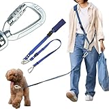 ショルダーリード 【安心のロック式軽量カラビナ仕様】 リード 犬 中型犬 小型犬 ショルダー 反射糸 散歩 両手が使える (M, ブルー)