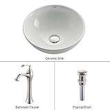 Kraus C-KCV-141-15000BN White Round Ceramic Sink and Ventus Faucet Brushed Nickel [並行輸入品]