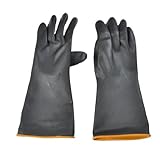 uxcell　作業手袋　化学工業　作業用品　安全用品　アンチ酸アルカリ　良い品質　長さ　34cm　ブラック　オレンジ