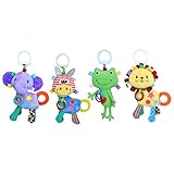 dovewill 4 Pieces新生児ベビーキッズハンカチベッドベビーカー車Hanging Bell Plush Frog音楽Rattles玩具TeetherリングPlay人形