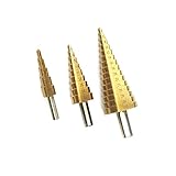 iimono117　ステップドリル　スパイラル　タケノコドリル 3本セット / 収納 木箱 ケース 付き チタンコーティング 穴あけ バリ取り 面取り 穴拡大 三本 4 - 32 mm シャンク径 6