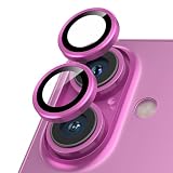 Podick カメラフィルム iPhone 16/16 Plus用 カメラカバー 9H強化ガラス アルミ合金 アイフォン16/16Plus用 カメラ保護 キズ防止 耐衝撃 高透過率 黒縁取り 露出オーバー防止 極薄 レンズカバー プロテクター ピンク