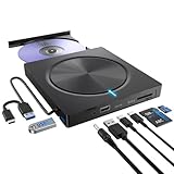 CD DVDドライブ 外付け【7in1、1台多役、USB3.0＆Type-C両接続】ドライバ不要 静音 読取/書込可 CDプレーヤー バスパワー駆動 外付けCDドライブ TF/SD/USBポート付き 軽量 薄型 光学ドライブ 外付け CDドライブ Mac/Win対応 PC パソコン Windows 11/10 /8 /7 / XP/Linux/MacOS対応 USB3.2(Gen1)
