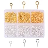 HappyHome ヒートン 金具 ネジヒートン 約420個入り アクセサリー金具 ハンドメイド 手芸 DIY クラフトパーツ 小分けケース付き (ゴールド×シルバー)