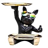 皿を捧げる犬さん クリエイティブ犬キー収納トレイ 置物 ん 玄関トレイ付 フレンチブルドック ギフトカード付 眼鏡付き 面白い 誕生日プレゼント ク リエイティブ 飾り 犬オーナメント 鍵置き/ジュエリーなど小物収納 卓上置物 眼鏡置き インテリア雑貨 化粧卓 樹脂 クリスマス/ハロウィン/ご誕生日/結婚式/バレンタイン・デー/記念日/卒業式 (B)