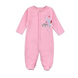 エルフ ベビー(Fairy Baby)足つきロンパース ベビー服 つなぎ カバーオール 長袖 7-9M 象柄 ピンク