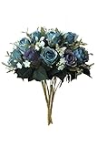 「ノーブランド品」多色バラ混ぜ合わせの造花 ホテル、 結婚式 パーティー お祝い (ブルーバラ５本*3)