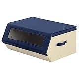 積み重ね可能 布製 BOX 衣類収納 おもちゃ入れ 折りたたみ ケース 箱 〔窓あり〕 幅60cm ネイビー
