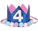 COMVIP ベビー プリンセス ヘアアクセサリー 子供用 王冠 誕生日 バースデー 帽子 クラウン ふわふわ ティアラ かわいい 記念日 コバルトブルー4