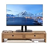 KIRIGEN モニター台 机上ラック 2段 デスク上置棚 パソコン台 pc台 机上 収納 蟻組仕様 木製 完成品 引き出し付き 植物オイル塗装仕上げ 耐荷重20kg ナチュラル TQ-PMJ-NA