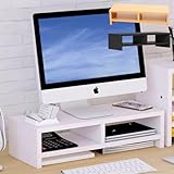 Bonarca モニター台 卓上 2段 幅 50cm 収納 付き パソコン台 机上台 デスクトップ ディスプレイ 台 スタンド 黒 白 木 ブラック ホワイト ナチュラル ウッド おしゃれ かわいい シンプル 仕切り 50×20×13cm (ホワイト)