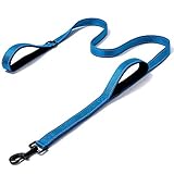 MOE 犬用 リード 大型犬 中型犬 リード 持ち手2個 調整可能 ロングリード 反射材料 ナイロン製リード 散歩 訓練用リード 製反射付きリード 愛犬トレーニングリード 1.5ｍリード (ブルー)
