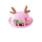 かわいい3d漫画Kids Boys Girls Straw Hats sun cap for 1 – 5年、ピンク鹿