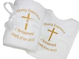 Personalised Embroidered Christening Fleece Blanket and Bib Gift Set Any Wording-White by TinyGemz
