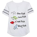 Dr. Seuss Girls' Big Girls' Fishy Cover T-Shirt Shirt White/Heather Grey X-Large [並行輸入品]