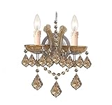 Crystorama 4472-AB-GT-MWP Maria Theresa 2 Light Golden Teak Crystal Sconce II in Antique Brass Finis