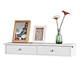SoBuy FRG43-W 壁 棚 ウォールシェルフ 収納ラック 壁付け 引き出し 壁美人 飾り棚 木製 写真 ホワイト 幅64×奥行15×高さ10cm