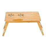 OGORI 天然木製 竹繊維 ノートパソコンスタンド 折り畳み式 簡易テーブル パソコンデスク 引き出し収納付き 天板角度調節可 補助テーブル コンパクト ナチュラル 49.5cm x 30cm 花柄 CT01