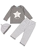 (フルールドリス)Fluer de lis 上下セット トップス＋ボトムズ 星柄トップス+パンツ+キャップ 3点セット ボーダー コットン 新生児/赤ちゃん用 ファッショングッズ ft535-m1-7