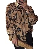 [Kaocee] メンズ シャツ 長袖 総柄シャツ チェーン柄 カジュアルシャツ 春 夏 秋 レトロ 柄プリント 派手 サテン プリント ストリート ヴィンテージ おしゃれ ビッグシルエット オーバー サイズ