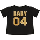 KINDOYO トレンディファミリー服プリント半袖Tシャツナンバーパターンファッションラウンドネック (80, ブラック BABY)