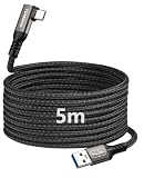 TOMSING USB Type C ケーブル L字 5m USB A to USB C 3.2 3A/60W急速充電 5Gbps高速データ転送 高耐久 ナイロン編み 断線防止 充電ケーブル for iPhone 16 / 15 /iPad Pro/MacBook/Galaxy/Xperia/その他 Android 等 USB-C機器対応 (鉄灰色(PQ126),5m)