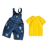 [QOOLYㅤ] コスプレ キッズ コスチューム オーバーオール デニム サロペット tシャツ 半袖 夏 上下セット 子供服 3点セット 女の子 男の子 デニムパンツ 子供 ジーンズ ショートパンツ 子ども用 ハロウィン クリスマス パーティー イベント 120cm