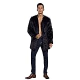 メンズコート Hosam フェイクファー コート 男 暖か 欧米風 おしゃれ 無地 コート S-XXXL 6色を選ばれ モコモコ 服 日常着 パーティー ファッション (ブラック, S)