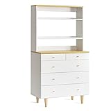 エア・リゾーム チェスト おしゃれ 収納 80cm幅 ハイチェスト 収納家具 シェルフ ラック付きデザインチェスト ARMELLE(アルメル) ナチュラル＆ホワイト