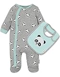 チェロキーBaby Boys ' Footiesとよだれかけセットパンダ カラー: グレー