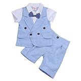 (アイム)iiniim　ボーイズ　チェックシャツ　紳士　蝶ネクタイ　チェック柄　Tシャツ+ショーツ　フォーマル　子供服　２点セット 青い 100