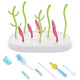 Le seul 6-in-1ベビーボトル乾燥ブラシセット付きラック草カウンタートップツリー（木）