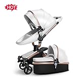 (Newox) ベビーカー 両対面ベビーカー ハイシートベビーカー 座椅子360度回転可能 対面押す可能 エッグデザイン座椅子 上質PU素材 飛行機用アルミニウム合金フレーム 独立揺りかご付き 手ブレ