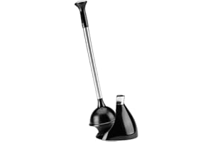 simplehuman Toilet Plunger and Caddy, Stainless Steel, Black