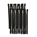 樹脂ジッパー,10本セット, 20cm / 60cm,シルバー,ゴールド,樹脂製ファスナー, 衣類・バッグ用, ゴールドプルタブ付き ファスナー DIY ハンドメイド (ゴールド 20cm)