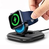 HISAENRT アップルウォッチ充電スタンド Apple Watch Ultra 8 7 6 SE 5 4 3 2対応ワイヤレス急速充電 置くだけ マグネット式 クレードル 卓上 ナイトスタンド 小型 折り畳み USB-Cケーブル(1m)付属 A17 ブラック
