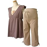 4243 【セットウェア】授乳口 付きTシャツ &お腹ウエスト リブ 裾クシュ・クロップド パンツ 2点セット<br/> 敏感肌 【ローズマダム rosemadame マタニティー】 M-L Aブラウ