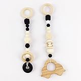 木育 歯固め授乳ジュエリー?シリコン 歯がためリング/カー おしゃぶり 美しい ママ授乳ペンダント 赤ちゃんのおもちゃ[BPAフリー][FDA認可済]木製? 安全 無味 ブラック 2枚セット