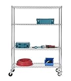 Excel ES-481860C-W NSF Multi-Purpose 4-Tier Wire Shelving Unit with Casters 48 x 18 x 65 Chrome [並行輸