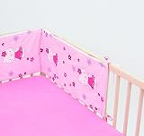 Cot bed BUMPER approx. 30x180cm, 3-sided, nursery bedding, baby, toddler (pattern: kitten with heart