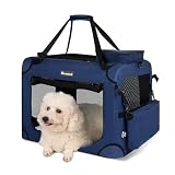 Totoro ball 犬用キャリーバッグ ソフトクレート 犬 キャリーケース 中型犬 犬用クレート 折りたたみ 犬 車用ケージ 4面メッシュ ロック付き 給水ボトルバンド付き 中小型犬・猫2匹 10kgまで『車載、旅行、避難、アウトドア、帰省で活用！』 (ブルー, M（60L x 42W x 42H cm）)