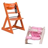 子供用ダイニングチェアー 「マジカルチェアーセット（椅子本体オレンジ色＋クッションピンク色）」 木製ベビーチェアー グローアップチェア 専用クッション付き オリジナルハイチェアー