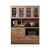 LOWYA （ロウヤ）キッチン収納 食器棚 ハイタイプ 大容量 収納 ガラス扉 オープンスペース 引き出し モイス 耐震ラッチ コード穴付 キッチンボード 幅134cm ナチュラル 新生活