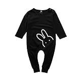 MUSTY ベビー　　カバーオール　可愛い　ウサギ　プリント　　ロンパース　コットン　子供服　シンプル　肩ボタン 　連体服　カジュアル　ジャンプスーツ　　出産祝い　　ブラック (80)