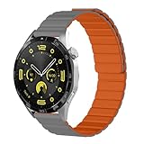 [MokaZii] 22mm バンド Huawei Watch Ultimate 2/GT 6 46mm/6 Pro/GT 5/5 Pro/4/4 Pro 対応 磁気付き シリコン 柔らしい 替えスポーツバンド 長さ調節可能 耐久性 交換ベルト コンパチブル Huawei Watch 5 46mm/4/4 Pro/Buds/Ultimate (グレー/オレンジ)